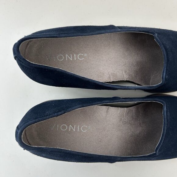 Vionic Willa Wedge Suede Leather Platform Loafers Shoes Womens Sz 8.5 Navy Blue - Picture 7 of 12